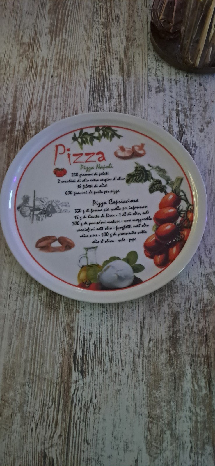 Decoratief pizzabord met recepten - Vintage stijl, Huis en Inrichting, Keuken | Servies, Ophalen