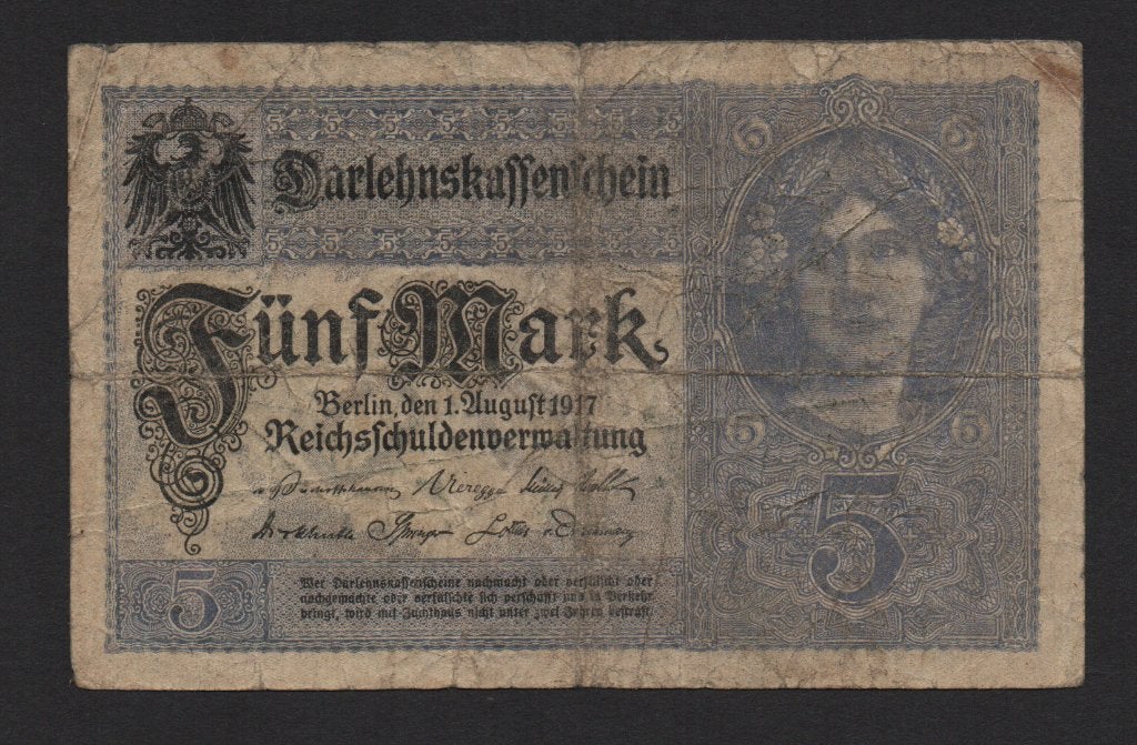 Duitsland 5 Mark Bankbiljet 1917 Fraai Biljet, Postzegels en Munten, Bankbiljetten | Europa | Niet-Eurobiljetten, Ophalen of Verzenden