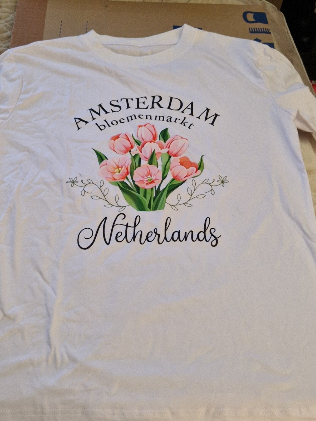 Wit T-shirt Amsterdam Bloemenmarkt Tulpen Maat L, Kleding | Dames, Verzenden, Wit, Maat 42/44 (L), Nieuw