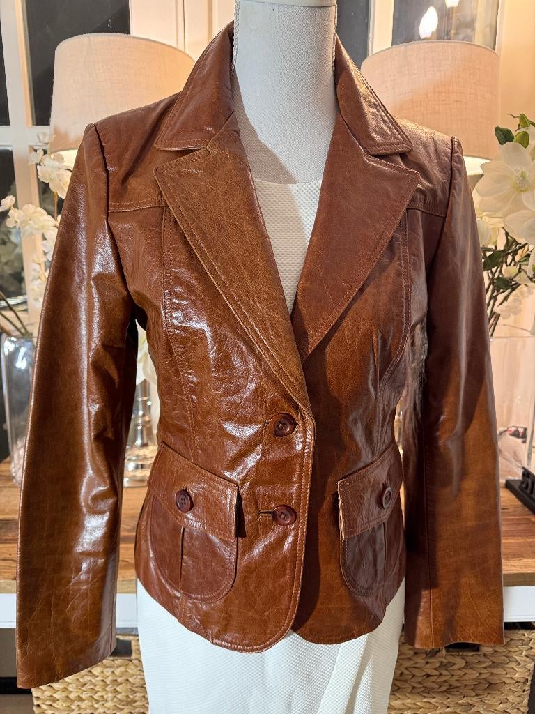 Nieuw Cognac-Bruin jasje American Base, 36-38/M, 100% leer., Maat 38/40 (M), Bruin, Verzenden, Nieuw