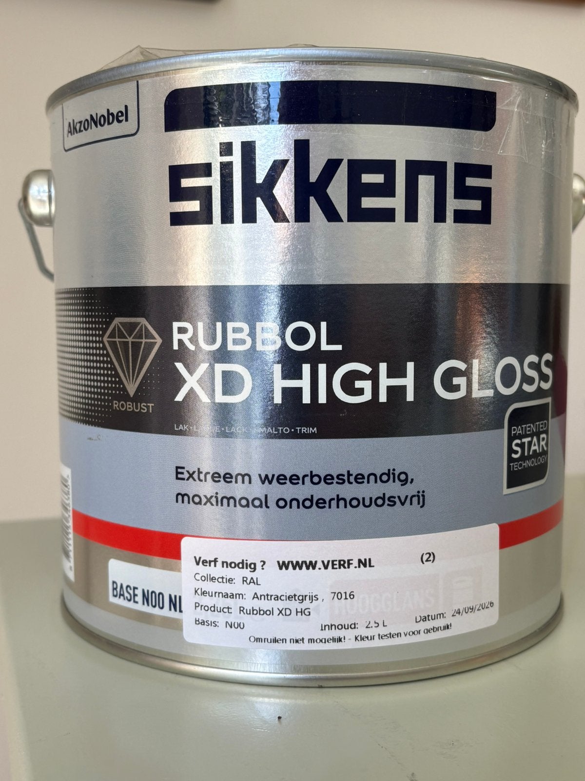 Sikkens Rubbol XD high gloss RAL 7016 (2,5L) NIEUW, Doe-het-zelf en Verbouw, Ophalen, Nieuw, Lak, Grijs