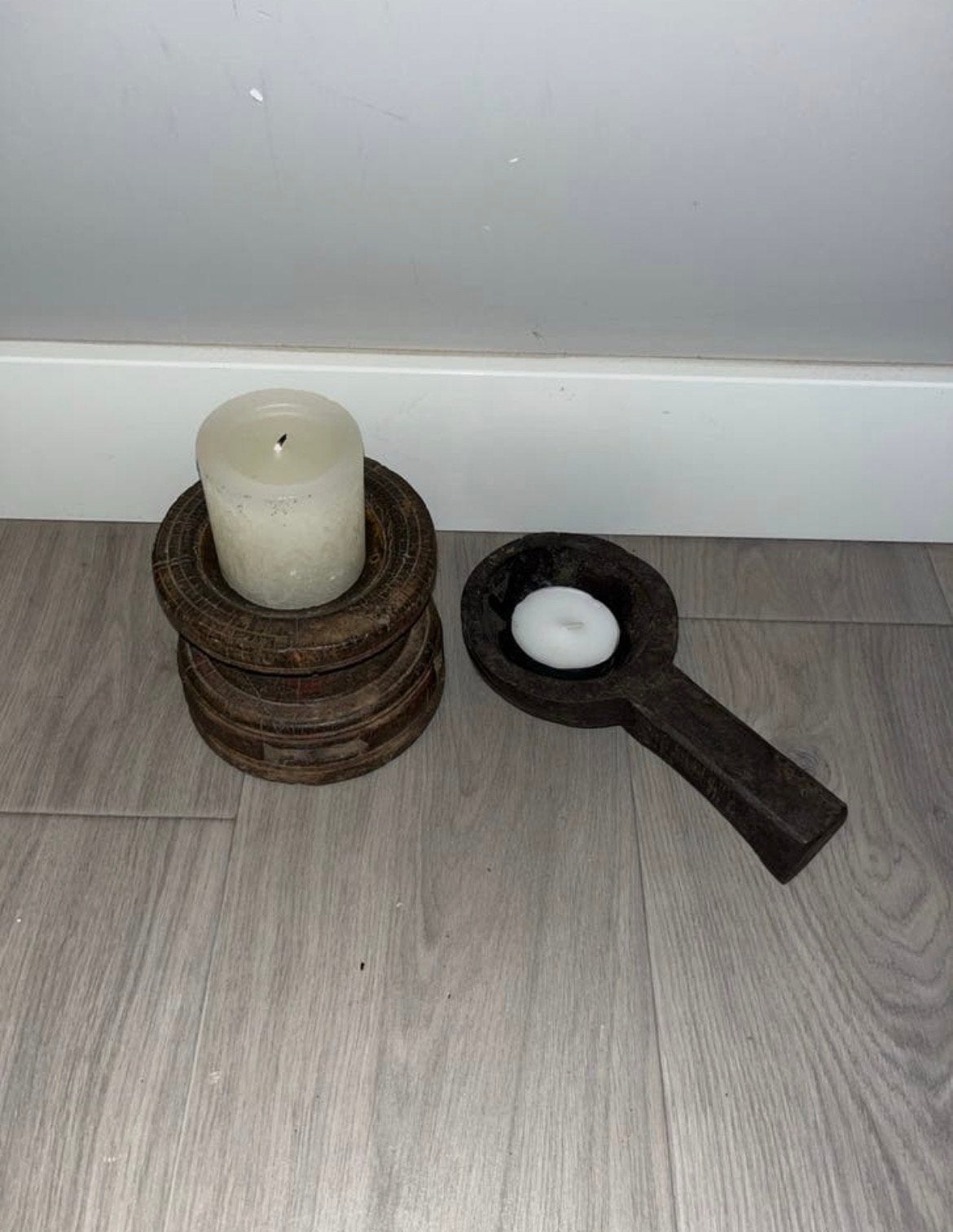 Set van 2 houten kandelaars - Rustieke stijl, Ophalen, Overige materialen