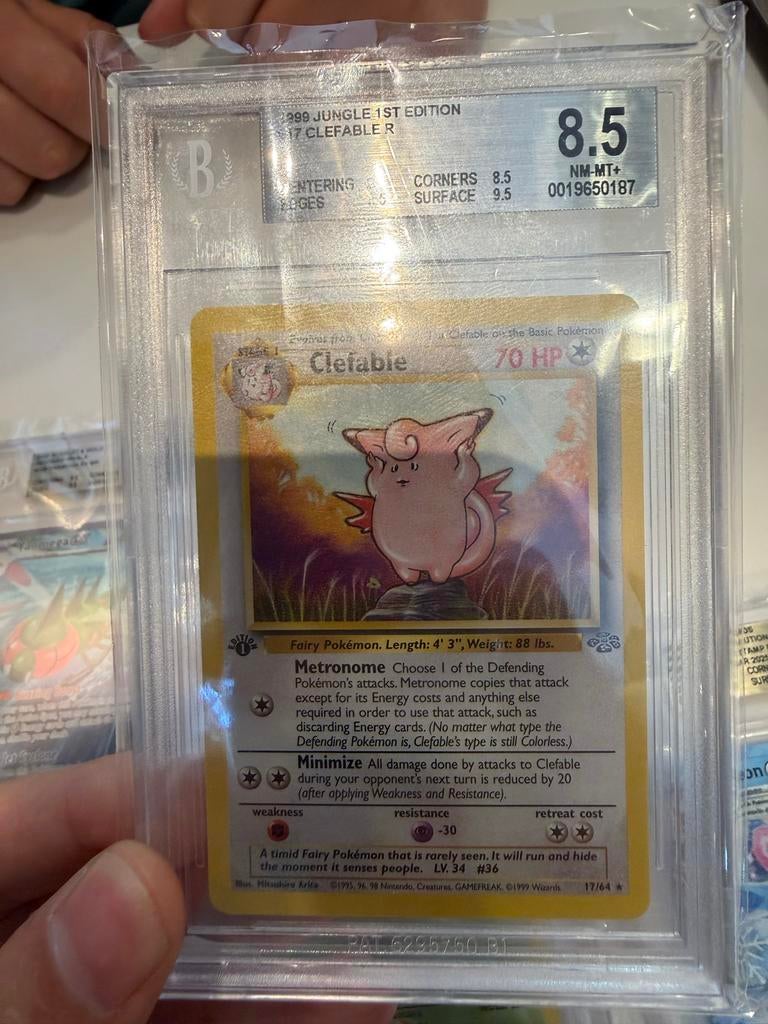 Pokémon Clefable 1999 Jungle 1st Edition BGS 8.5, Ophalen of Verzenden, Zo goed als nieuw, Losse kaart