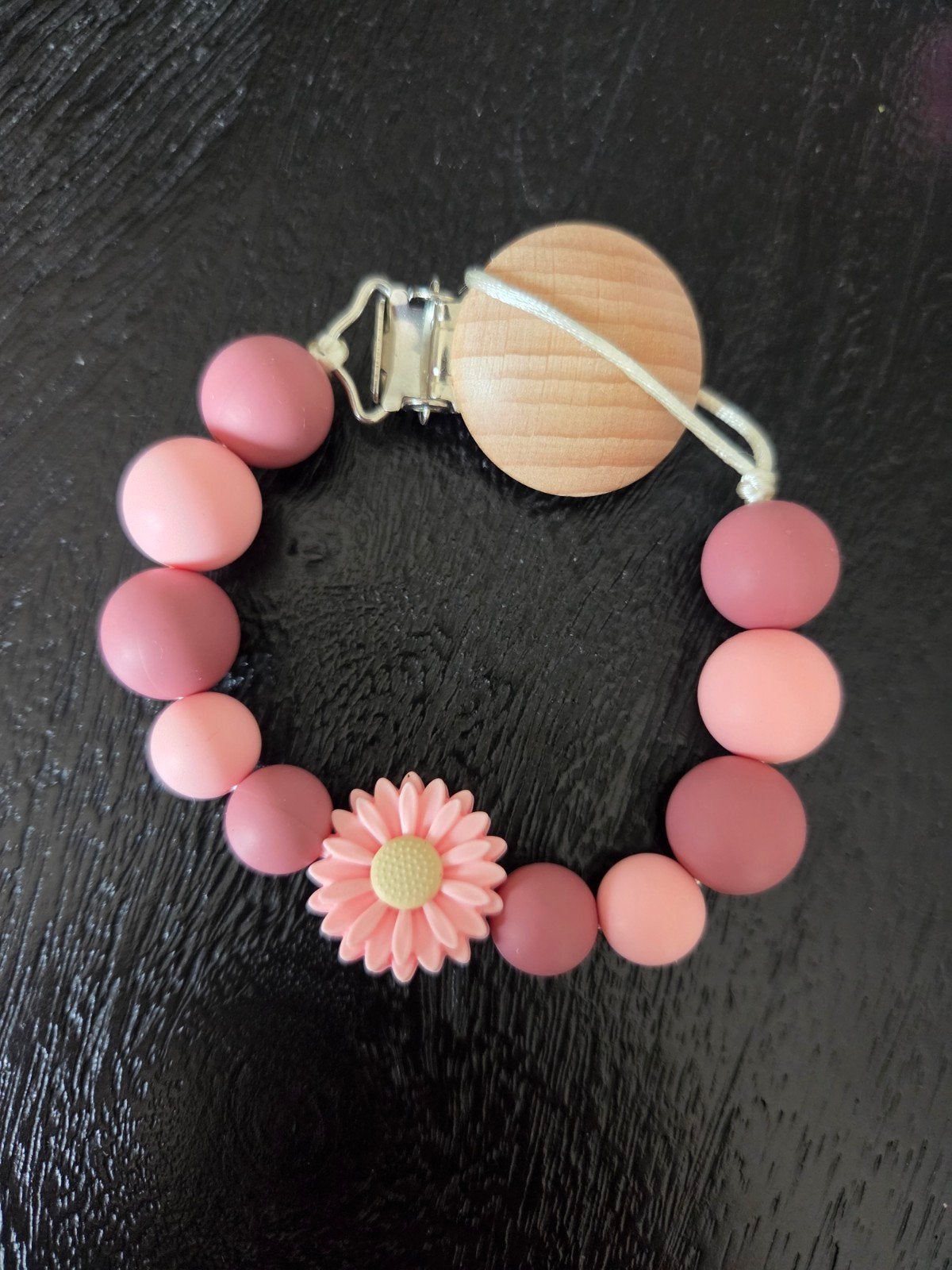 Roze speenkoord met houten clip en bloem, Ophalen of Verzenden, Nieuw
