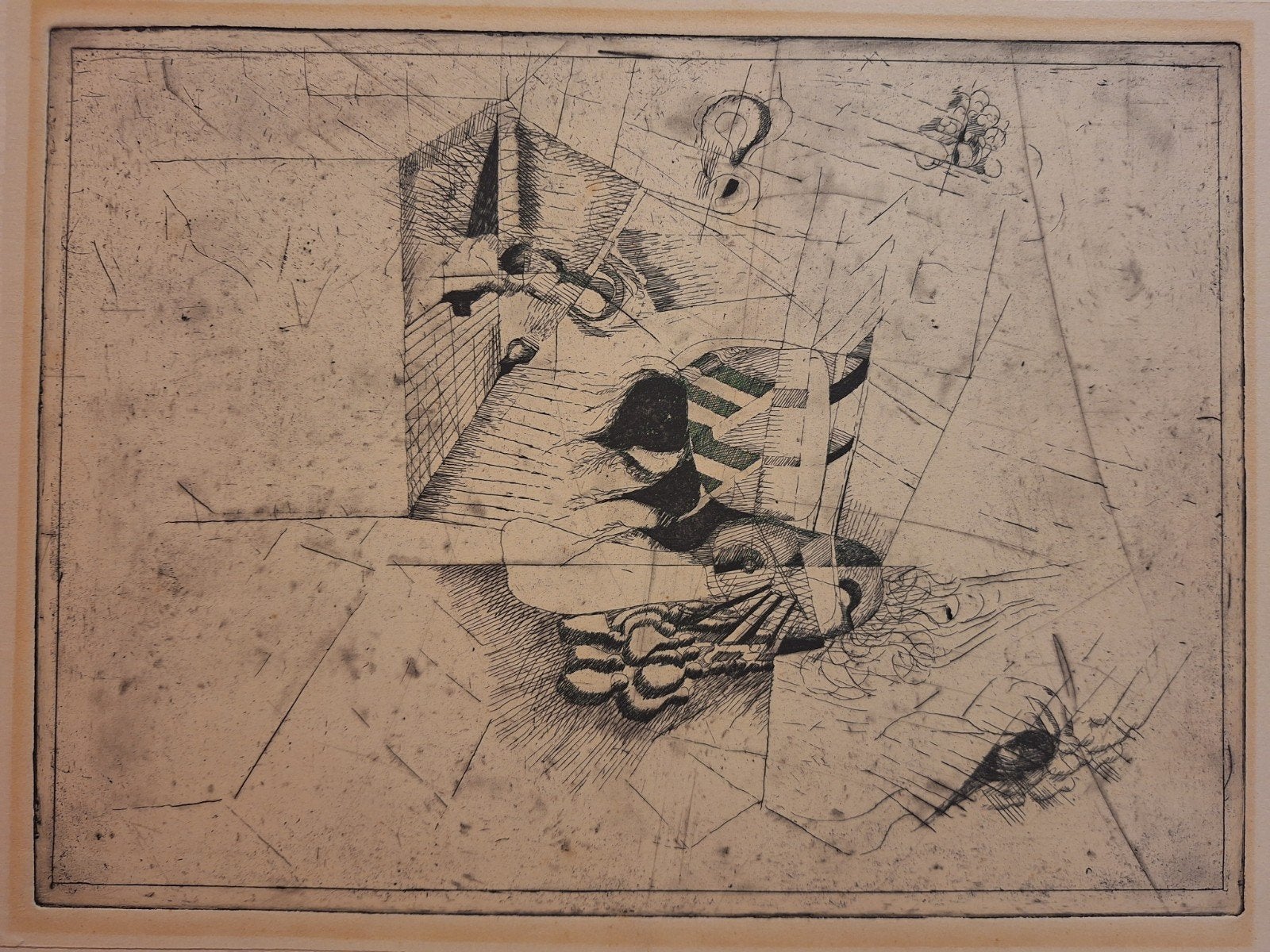Abstracte ets van onbekende maker, Ophalen of Verzenden, Ets, Origineel, 1950 - 1999