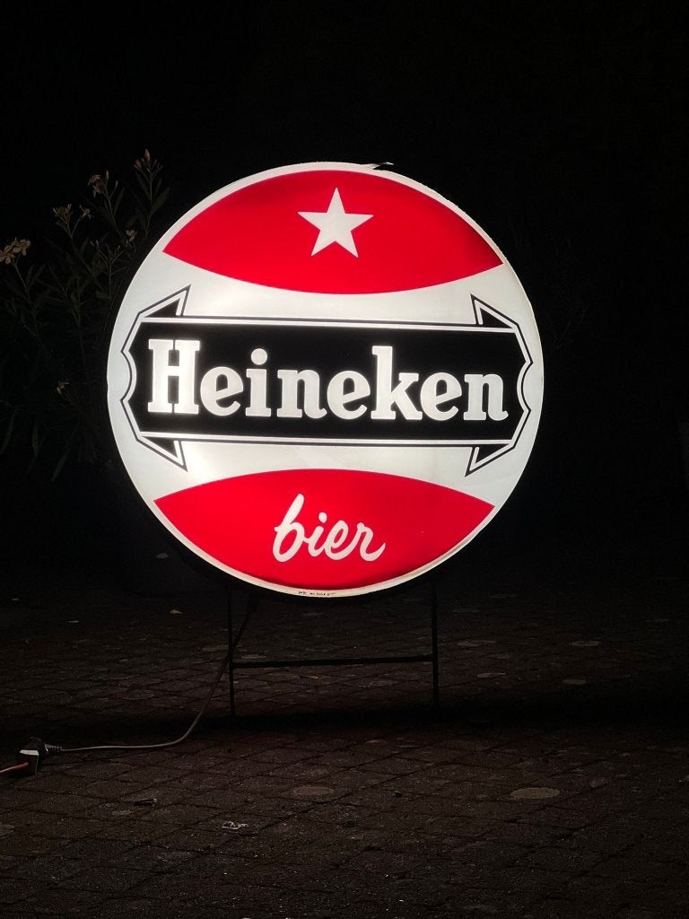 Antieke Heineken lichtreclame glas jaren 40-50 Ten Have, Ophalen, Gebruikt, Reclamebord, Plaat of Schild, Heineken