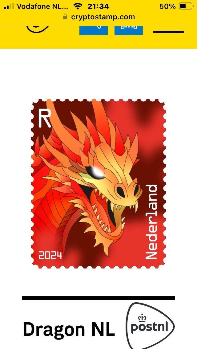 PostNL Crypto stamp Dragon NL 2024 - Diverse Kleuren, Ophalen of Verzenden, Na 1940, Postfris