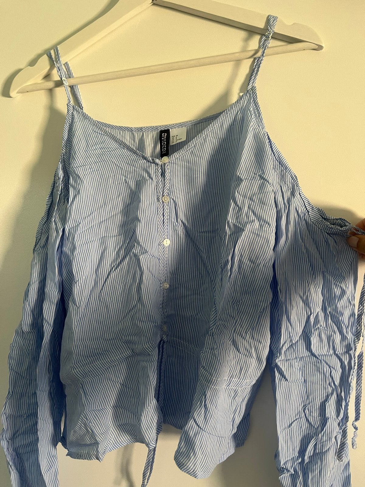 Gestreepte off-shoulder top van Divided by H&M, Maat 38/40 (M), Blauw, Ophalen of Verzenden, Zo goed als nieuw