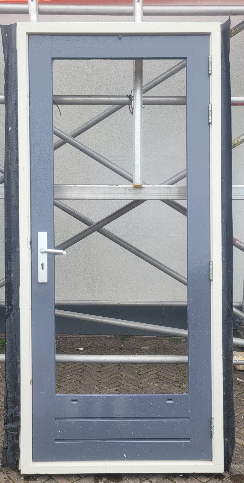 Hardhouten buitendeur/achterdeur inclusief kozijn excl. glas, Gebruikt, 215 cm of meer, Buitendeur, Hout
