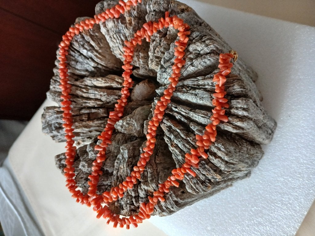 Snoer bloedkoralen stokjes, 77 cm, Verzenden, Gebruikt, Oranje, Steen of Mineraal