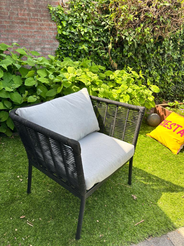 Comfortabele tuinstoel met kussens, Tuin en Terras, Tuinstoelen, Zo goed als nieuw, Wicker, Ophalen