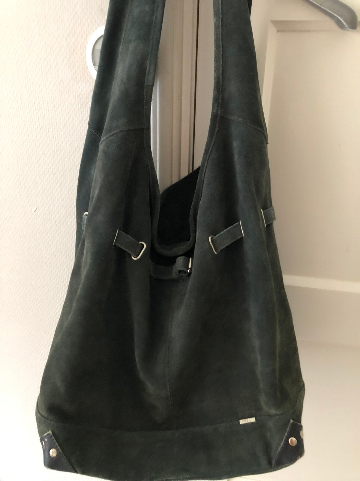 Te koop: grote leren shopper, Ibana, groen/ grijs,, Ophalen of Verzenden, Zo goed als nieuw, Grijs, Shopper