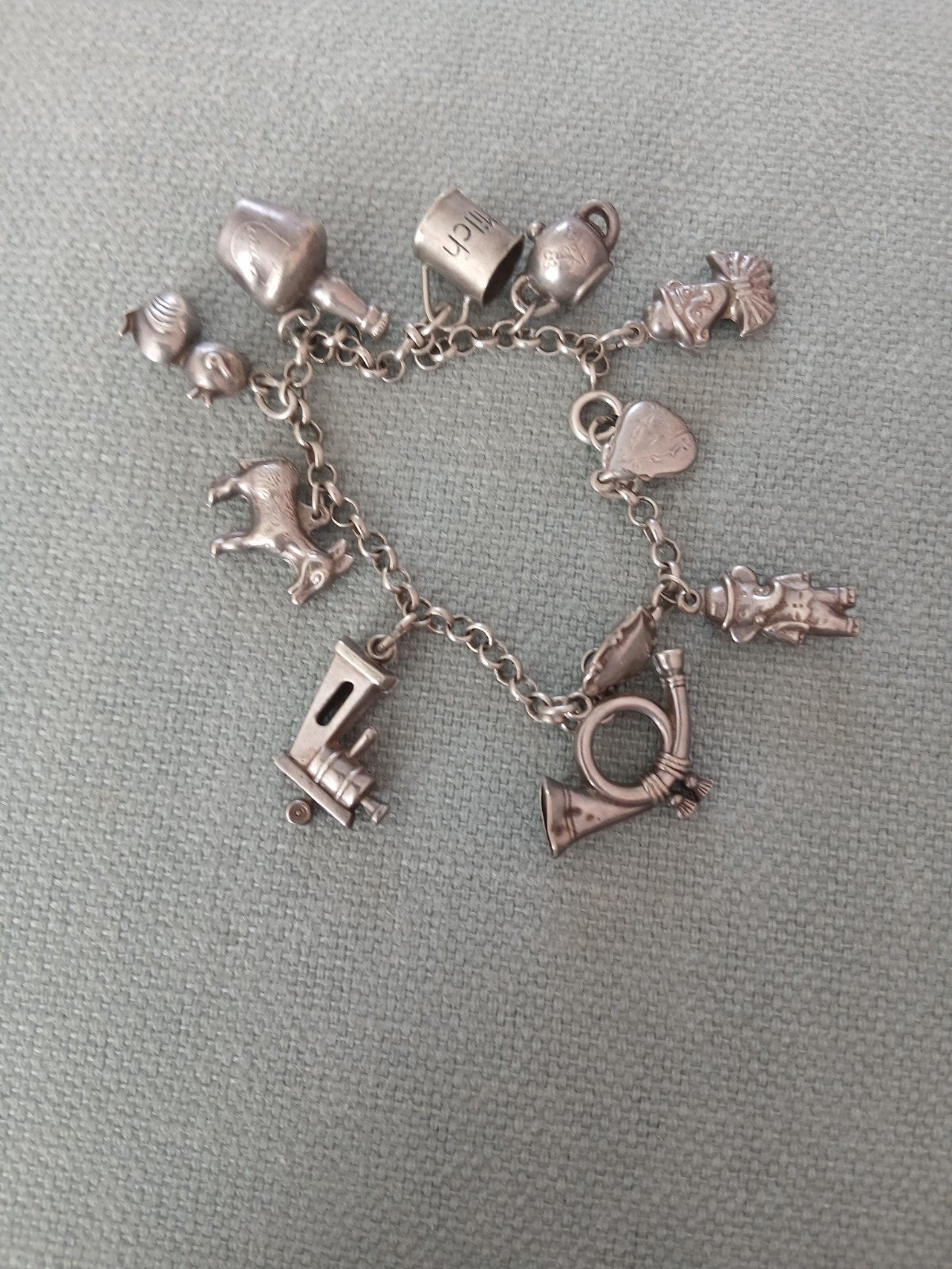 Vintage Zilveren Bedelarmband met Diverse Bedels, Ophalen, Gebruikt, Met bedels of kralen, Zilver