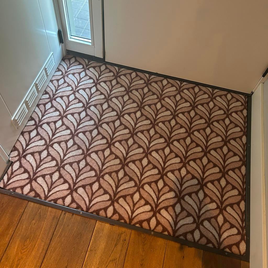 Schoonloopmat met bladmotief - Bruin/Beige, Ophalen, Binnen, Nylon, Nieuw