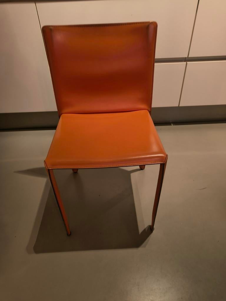 2 Design Stoelen Leer Oranje & Groen - Cattelan Italia, Huis en Inrichting, Stoelen, Ophalen, Gebruikt, Twee, Overige kleuren