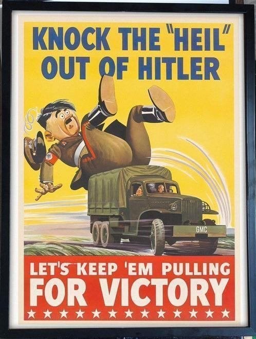 [Poster in Frame] anti nazi hitler Spotprent Propaganda, Verzenden, Overige soorten, Nederland, Foto of Poster