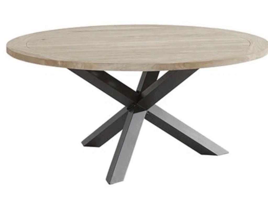 4SO Louvre teak tafel 160 Ø cm aluminium onderstel, Ophalen, Nieuw, Stof
