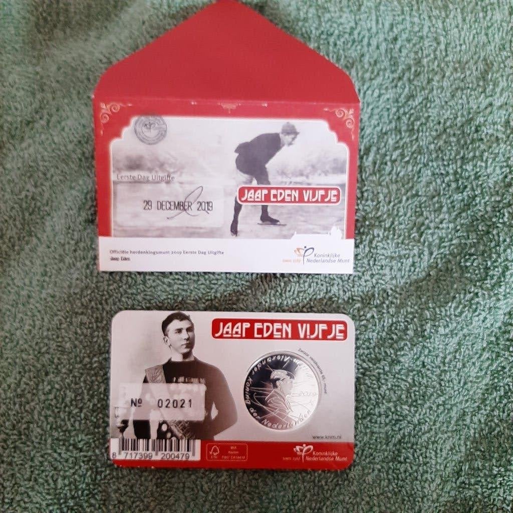2019 Coincard Jaap Eden Vijfje (1e Dag)., Ophalen of Verzenden, Overige landen, 5 euro, Setje