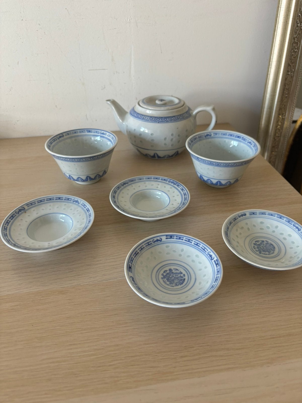 Vintage Chinees rijstkorrel serviesje, Antiek en Kunst, Ophalen of Verzenden