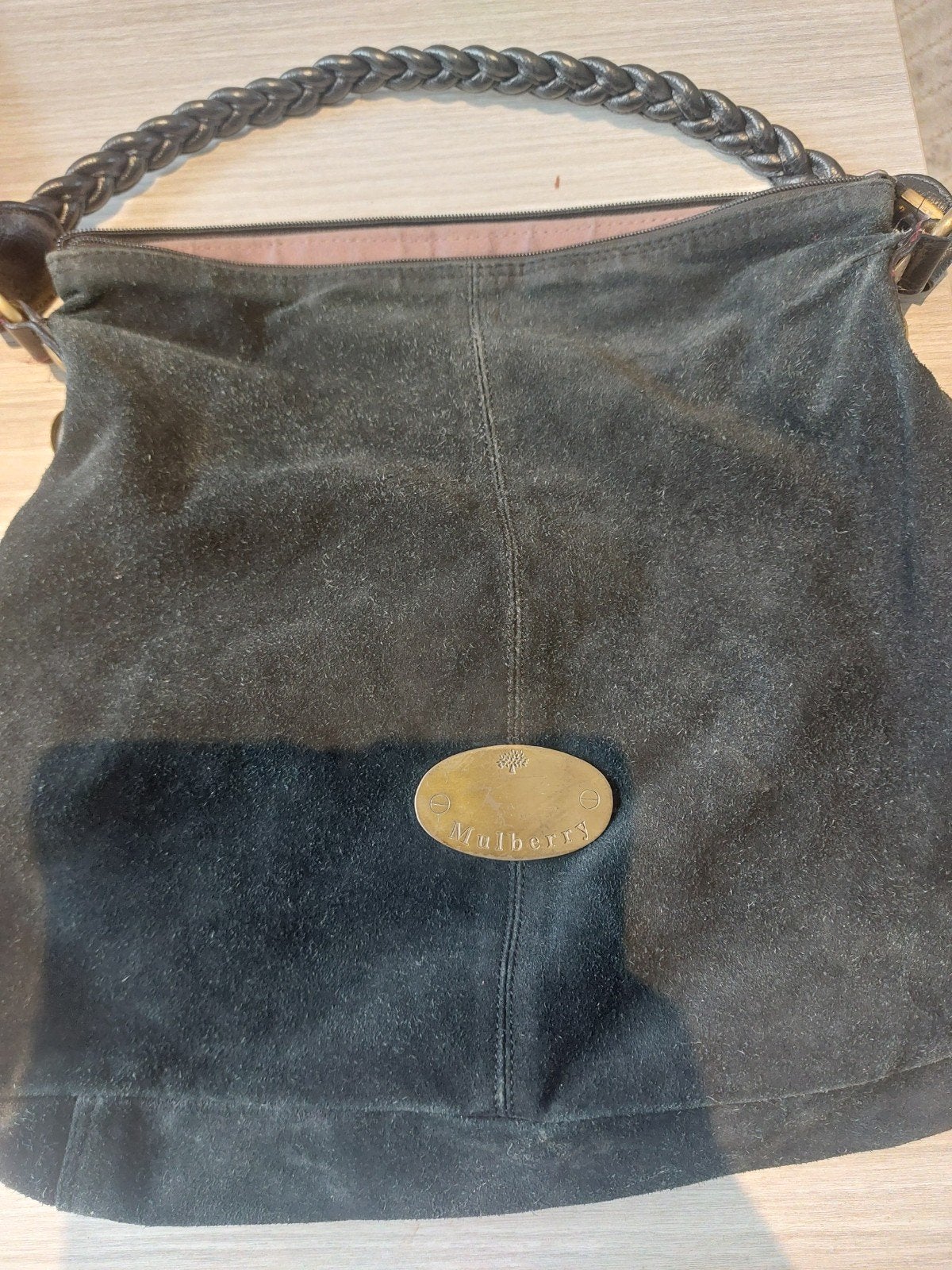 Mulberry Zwarte Suède Handtas met Gevlochten Hengsel, Sieraden, Tassen en Uiterlijk, Tassen | Damestassen, Ophalen of Verzenden