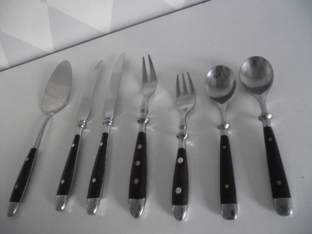 4 vintage RVS zwart hout bakeliet bestek Beram WMF 1960 p st, Antiek en Kunst, Ophalen of Verzenden