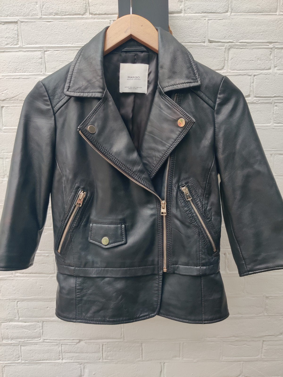 Mango bikerjas zwart leer maat xs/34, Mango, Zwart, Ophalen of Verzenden, Zo goed als nieuw