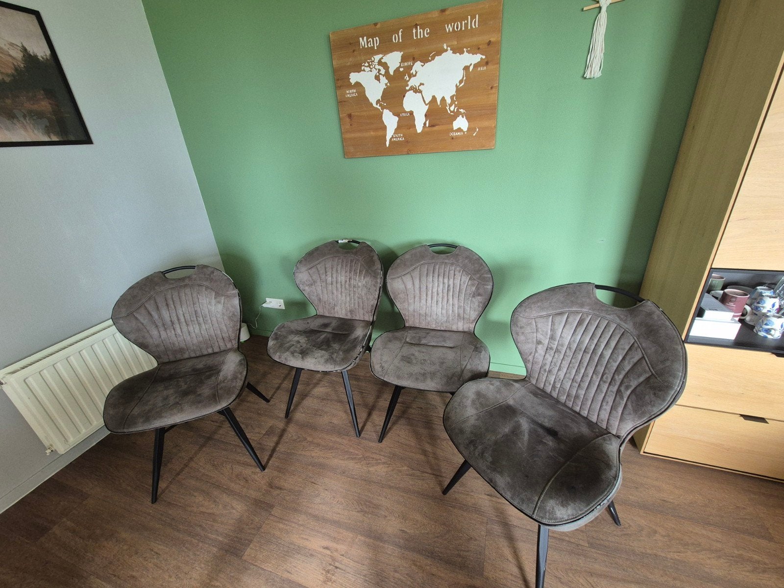 Set van 4 comfortabele eetkamerstoelen - Gebruikt, Ophalen, Gebruikt, Grijs, Stof