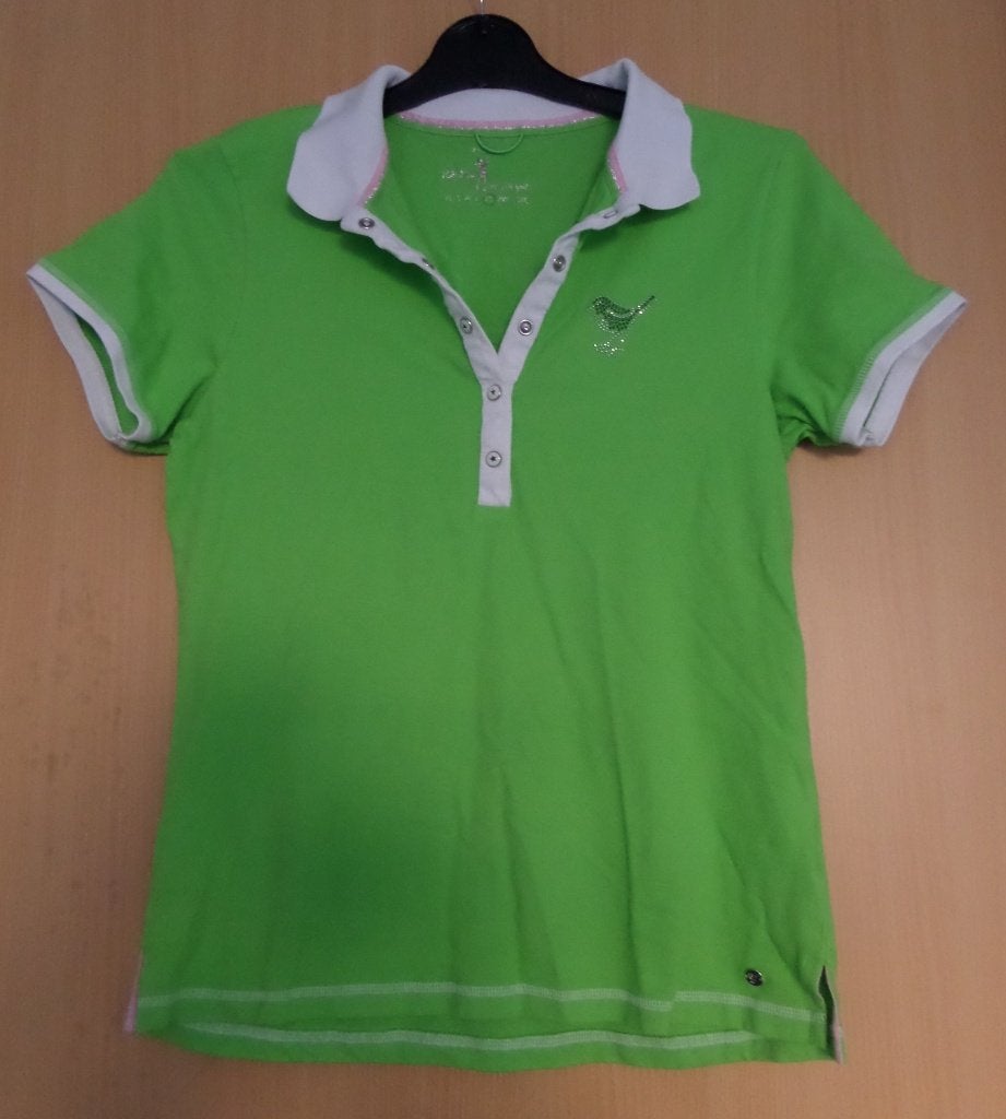 Sportief groen poloshirt maat M met leuke print., Maat 38/40 (M), Ophalen of Verzenden, Zo goed als nieuw, Korte mouw