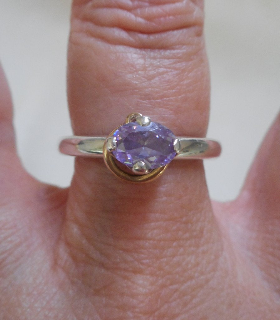 Pandora Zilveren Orbit Ring met goud en Diamantje nr.813, Verzenden, Zo goed als nieuw, 17 tot 18, Met edelsteen