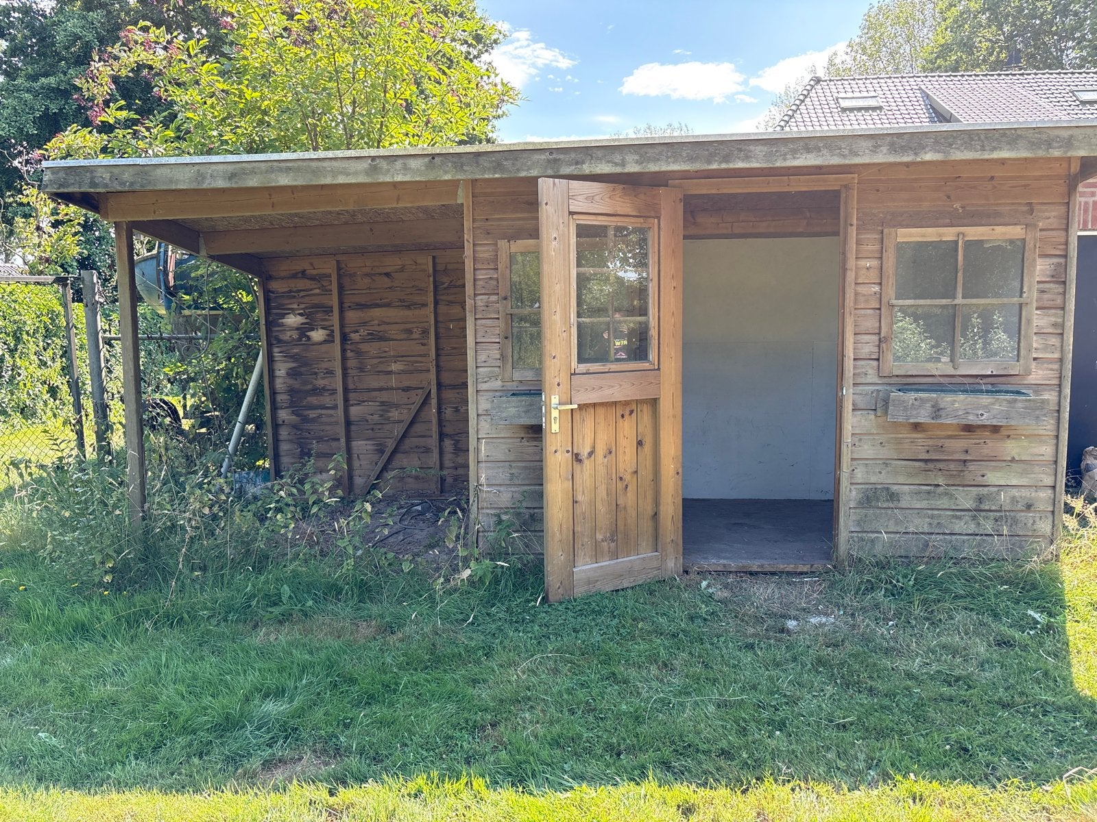 Houten Tuinhuis met Overkapping - Gebruikt, Tuin en Terras, Ophalen, Gebruikt, Tuinhuis, 250 tot 500 cm