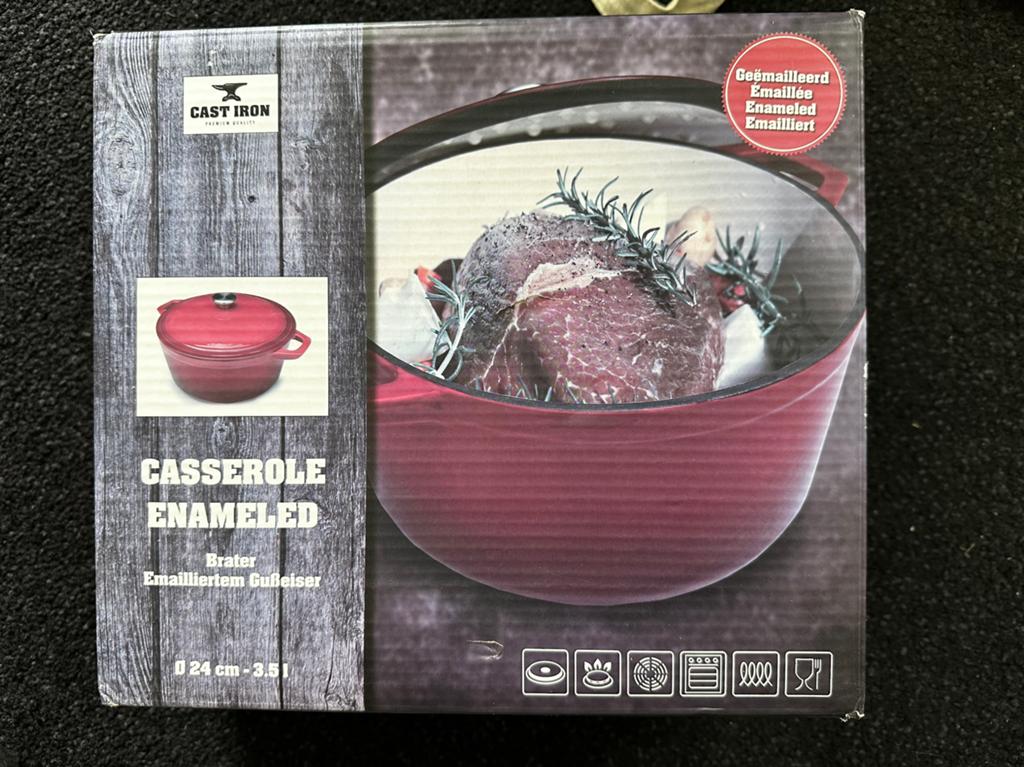 Cast Iron Braadpan Gietijzer Rood 4,5L 24 cm, nieuw, Huis en Inrichting, Keuken | Potten en Pannen, Ophalen of Verzenden, Nieuw