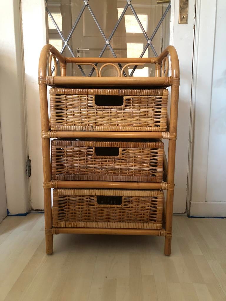 Rotan vintage ladekast, Huis en Inrichting, Kasten | Ladekasten, Ophalen, 50 tot 100 cm, Zo goed als nieuw, 3 of 4 laden