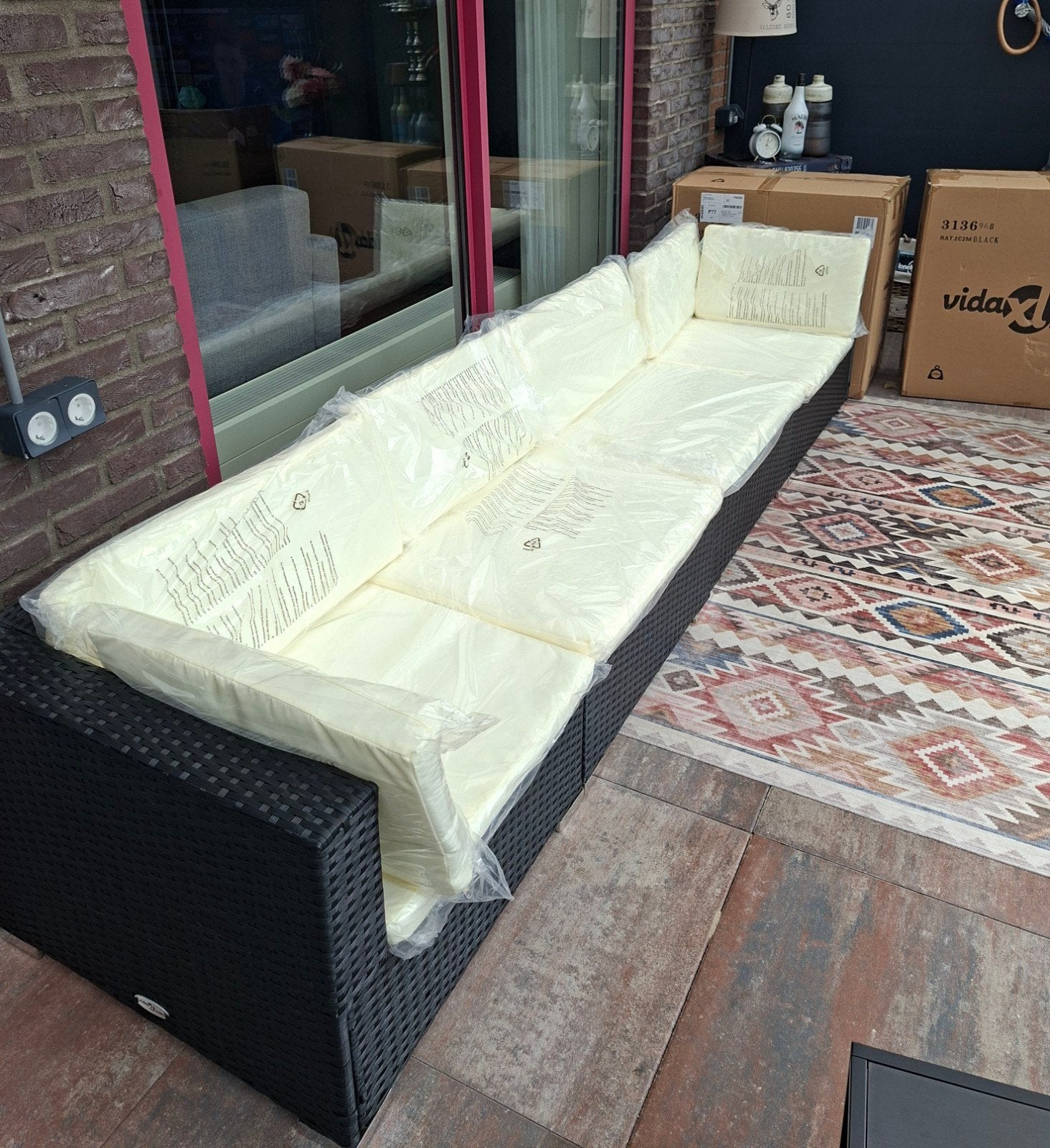 2 nieuwe VidaXL Loungebanken Zwart Wicker met  Kussens, Tuin en Terras, Tuinsets en Loungesets, Ophalen, Nieuw, Wicker, Bank