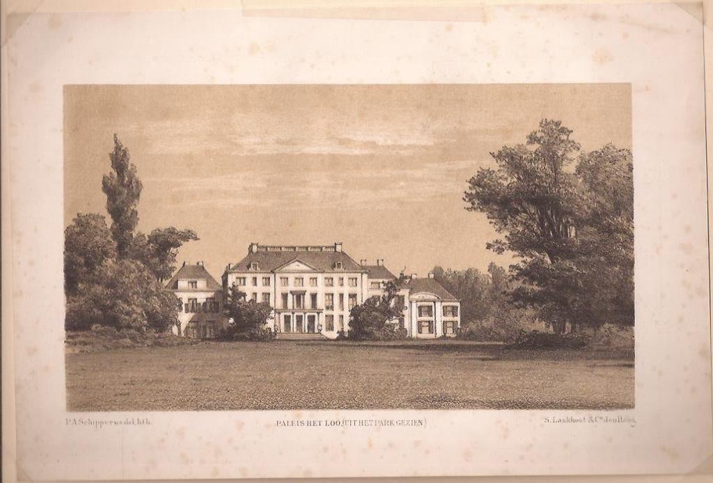 Apeldoorn. Paleis het Loo (Uit het park gezien), Antiek en Kunst, Kunst | Etsen en Gravures, 1800 - 1899, Architectuur, Ophalen of Verzenden