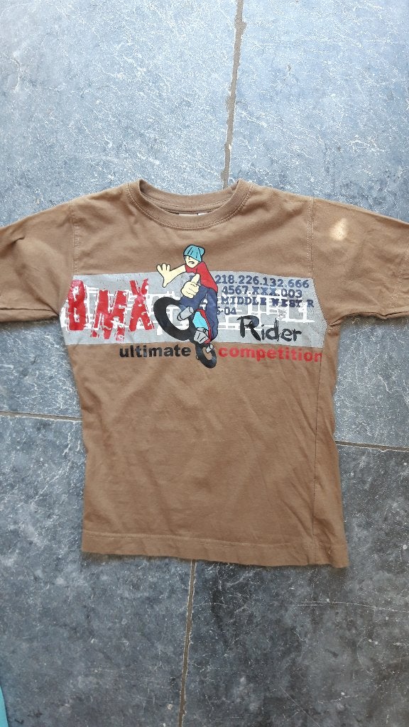 Shirt met BMX fiets 110, Ophalen of Verzenden, Zo goed als nieuw, Jongen of Meisje, Shirt of Longsleeve