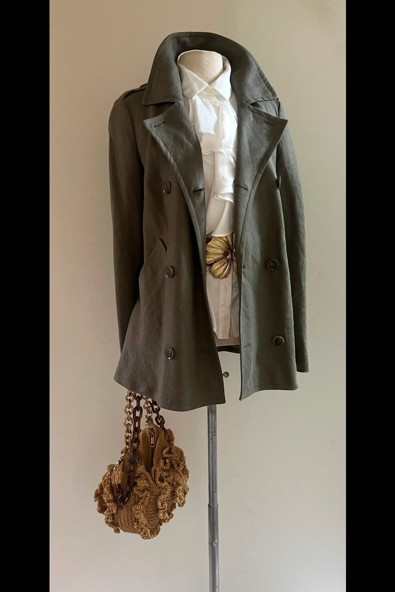 MaxMara Max Mara 38 linnen blazer jas khaki groen, Verzenden, Zo goed als nieuw, Maat 38/40 (M), Groen