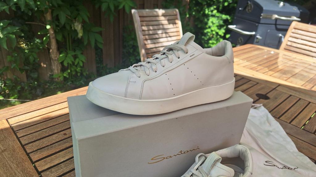 Santoni Witte Lederen Sneakers Maat 9 Origineel, Wit, Ophalen of Verzenden, Santoni, Sneakers of Gympen