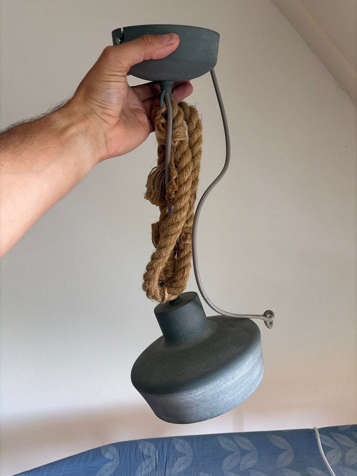 Landelijk industriele Hanglamp met touw en E27 fitting, Zo goed als nieuw, Landelijk industrieel, Metaal, E27 (groot)