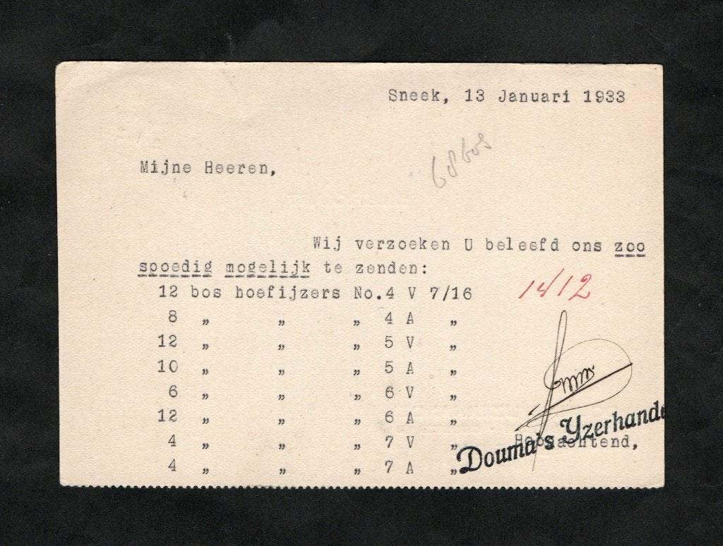 Briefkaart Sneek Douma's IJzerhandel Helpman Groningen., Ophalen of Verzenden, Zo goed als nieuw