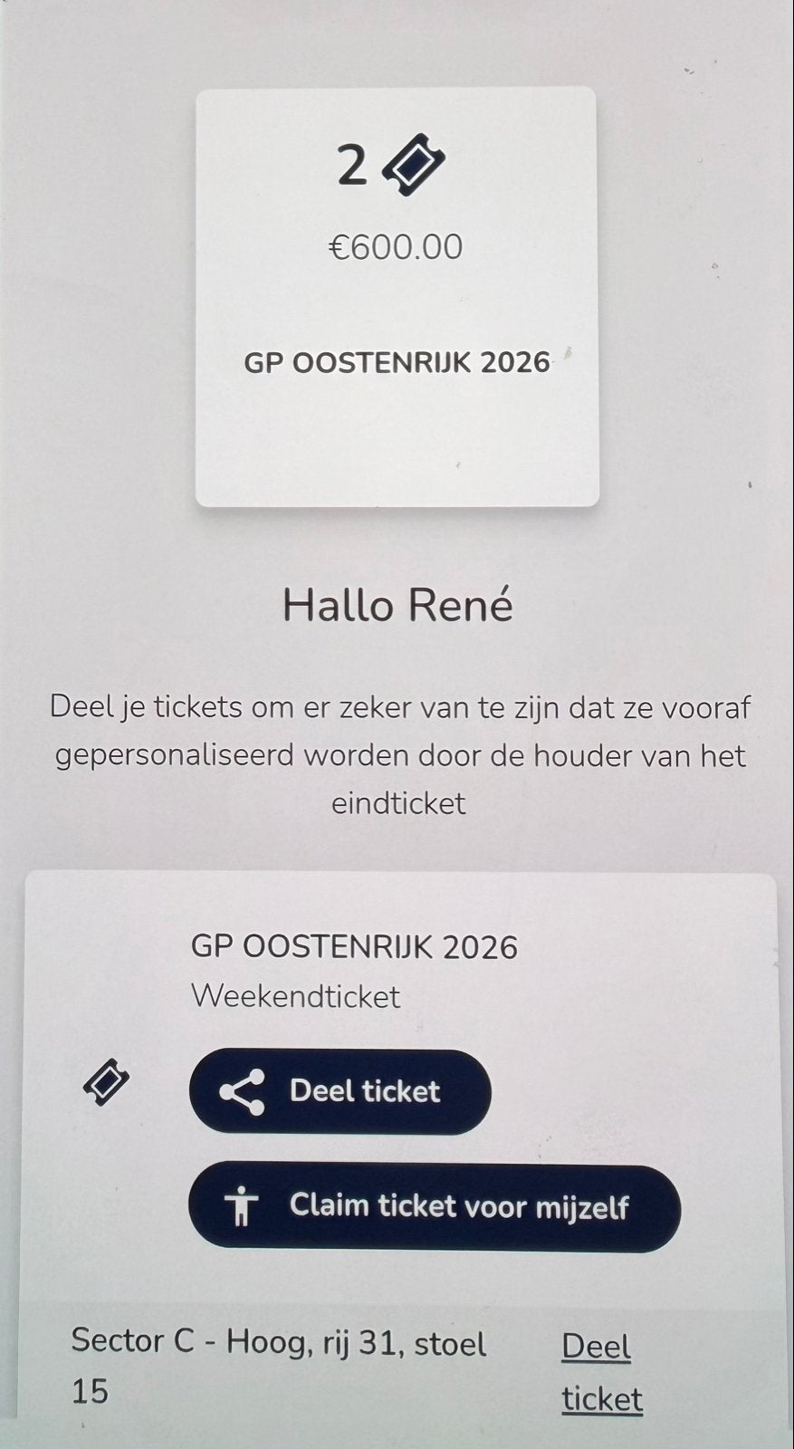 Gp oostenrijk weekendtickets, Tickets en Kaartjes, Sport | Overige, Twee personen, Juni