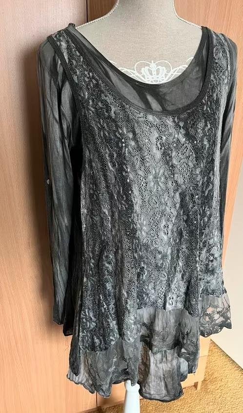 Made in Italy twee delige tuniek met sjaal maat 46[v], Ophalen of Verzenden, Zo goed als nieuw, Maat 46/48 (XL) of groter, Grijs