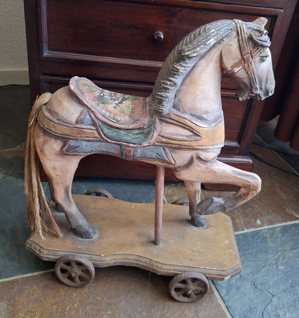 antiek paard op wieltjes, Ophalen of Verzenden