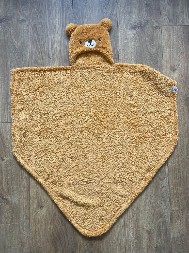 Zachte bruine babydeken met berenmuts, Wasbaar, 80 cm, Zo goed als nieuw, Bruin
