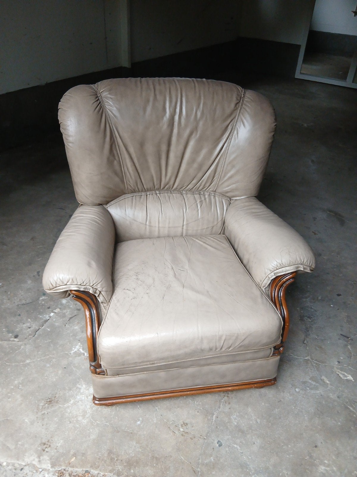 Comfortabele leren fauteuil - Beige, Ophalen, Gebruikt, Klassiek, 75 tot 100 cm