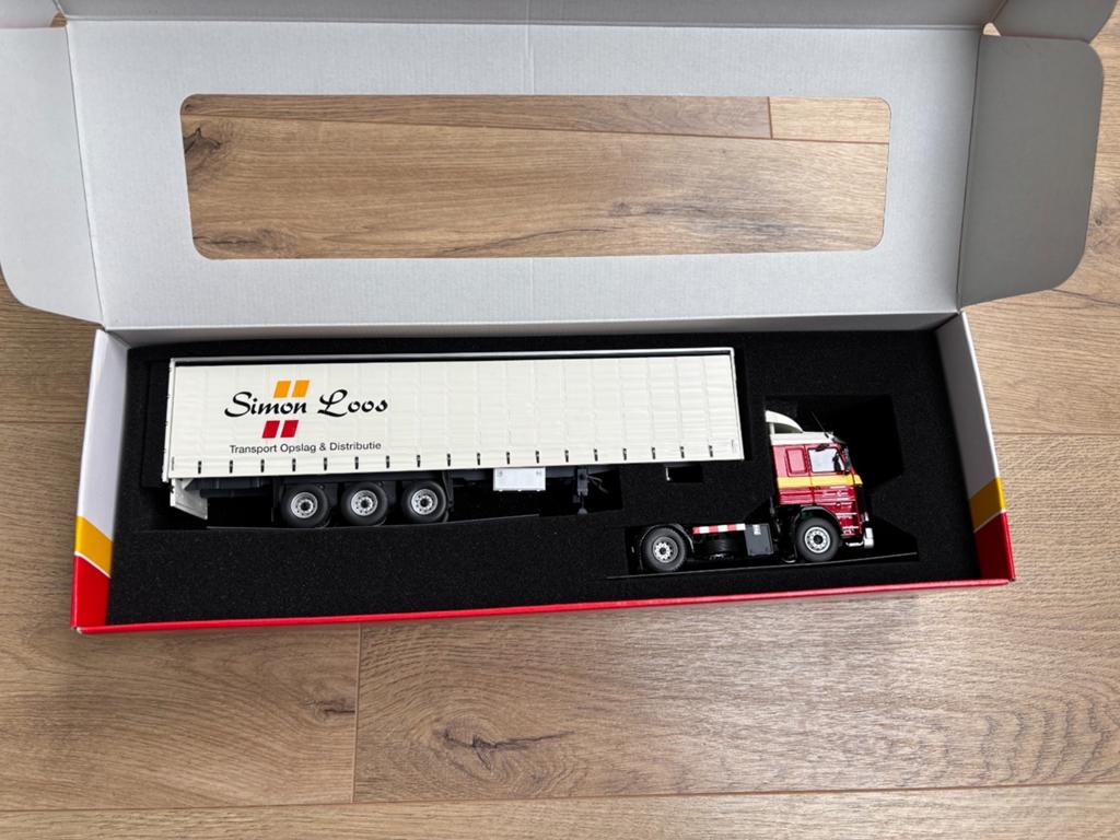 Tekno Simon Loos Scania 3-serie met schuifzeilen oplegger, Ophalen of Verzenden, Zo goed als nieuw, Bus of Vrachtwagen, Tekno