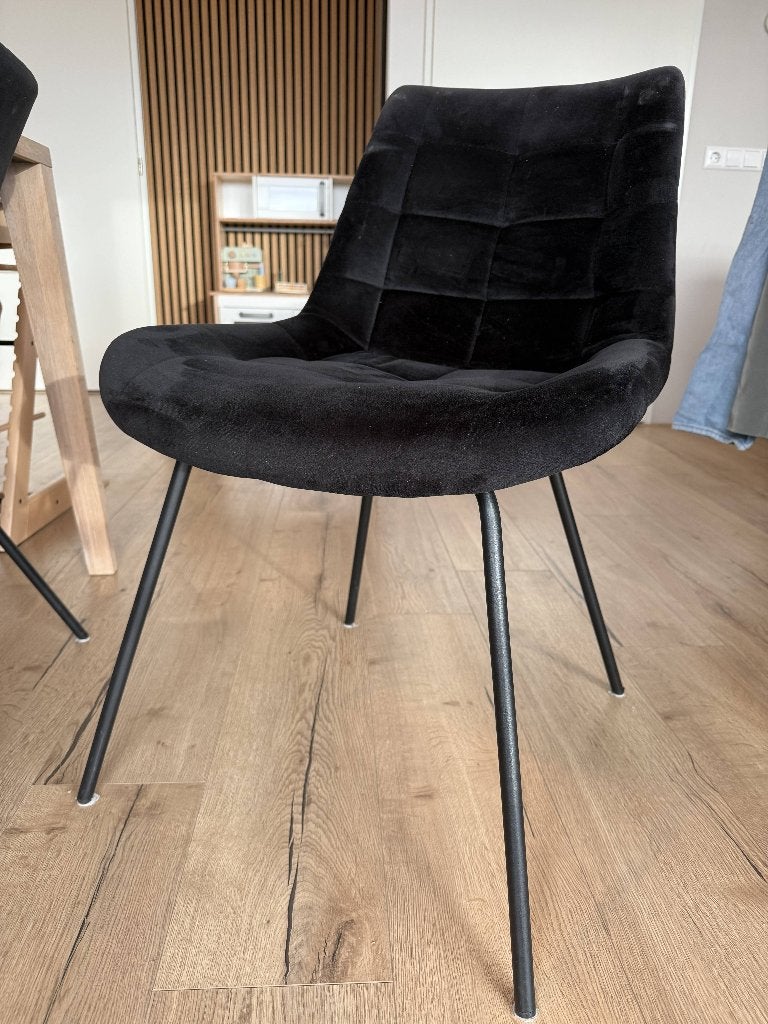 6 eetstoelen zwart velour, Huis en Inrichting, Ophalen, Gebruikt, Zwart, Stof