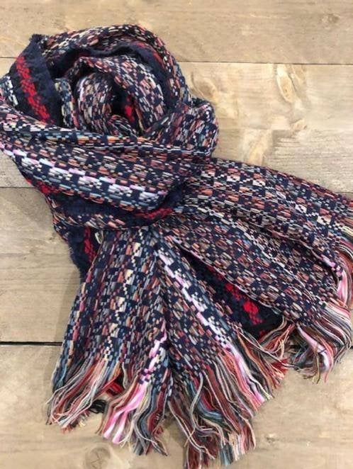 NIEUW! Shawl multicolour donkerblauw 100% acrylic 200x65 cm, Kleding | Dames, Maat 46/48 (XL) of groter, Nieuw, Ophalen of Verzenden