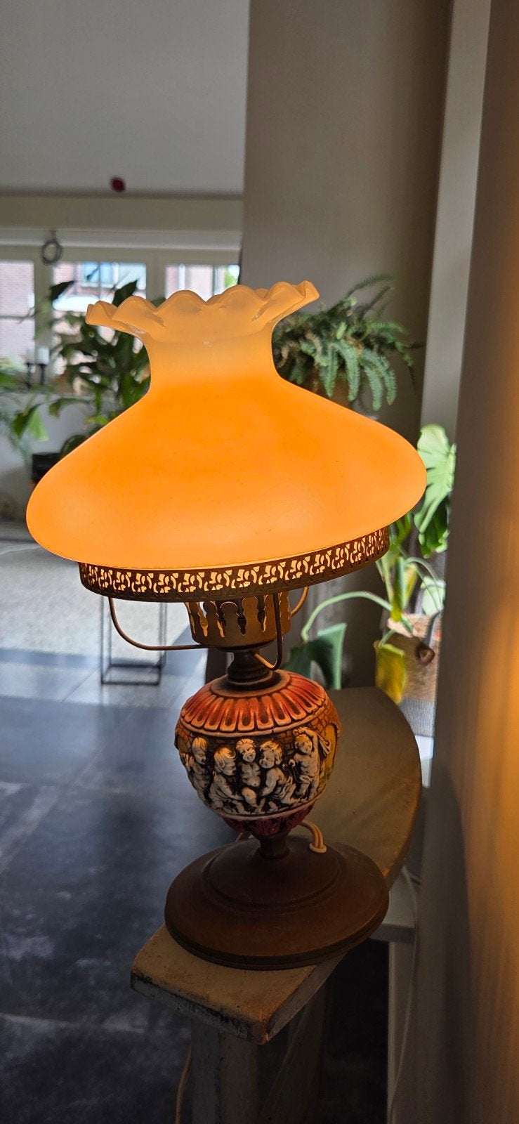 Prachtige Vintage Opaline Tafellamp – Klassieke Olielamp Sti, Ophalen