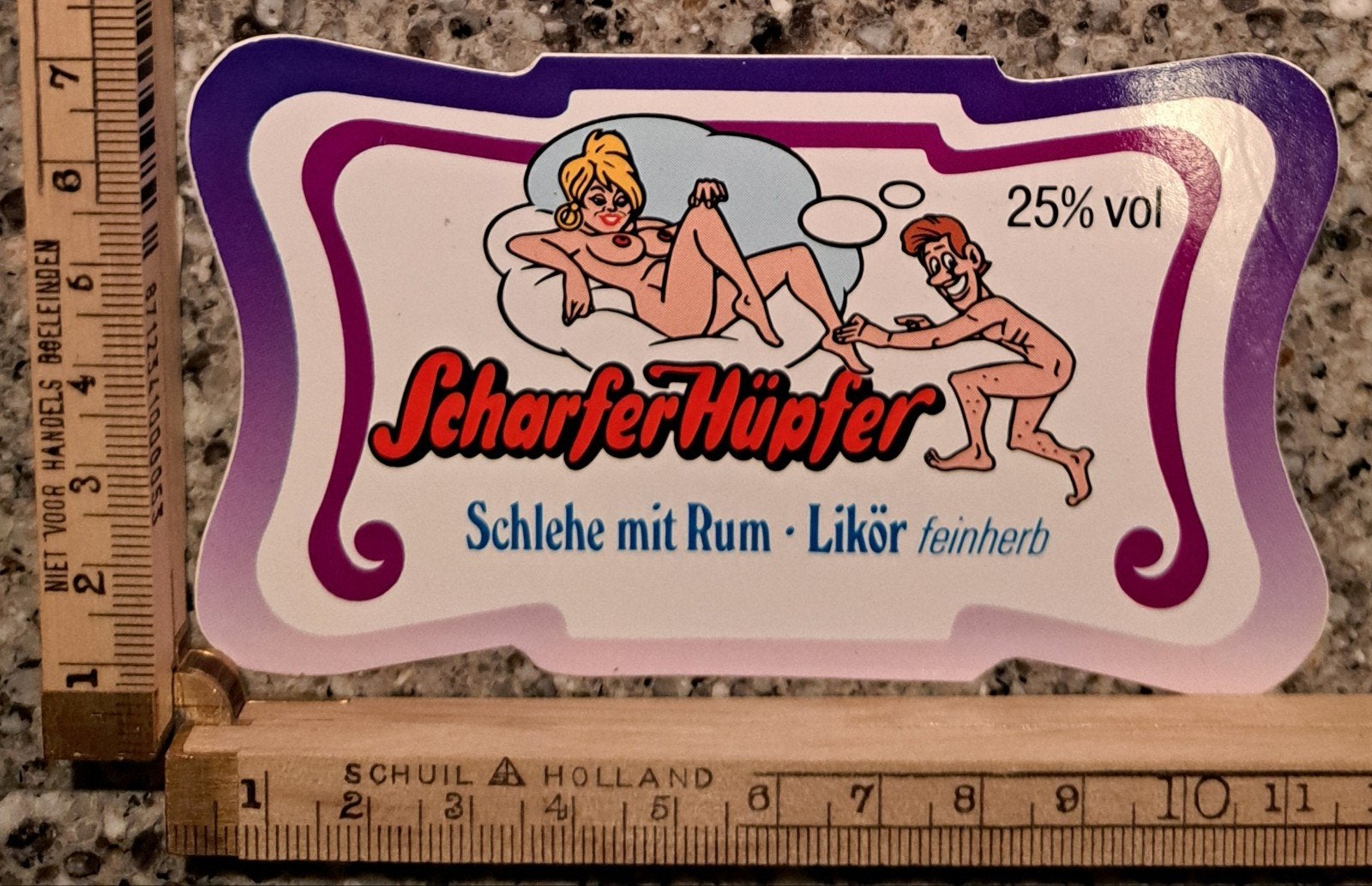 Vintage Duitse sticker Scharfer Hübfer strip naakte vrouw, Ophalen of Verzenden, Zo goed als nieuw