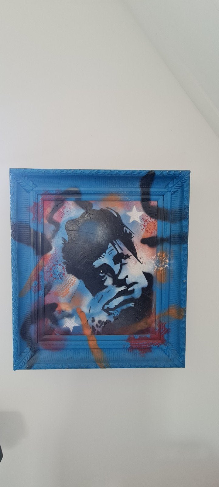 Uniek Pop Art Portret in Blauwe Lijst - Stencilkunst, Antiek en Kunst, Kunst | Schilderijen | Modern, Ophalen, Ingelijst, Overige materialen